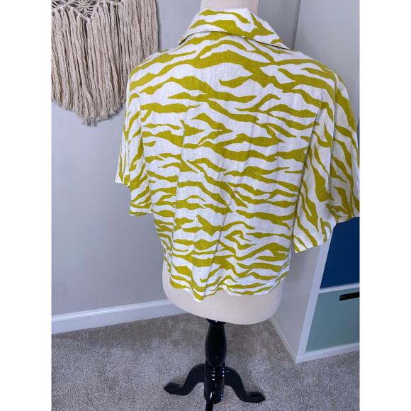 Marc New York Linen Yellow Zebra Print Button-down Crop Top Shirt Large - Picture 2 of 7